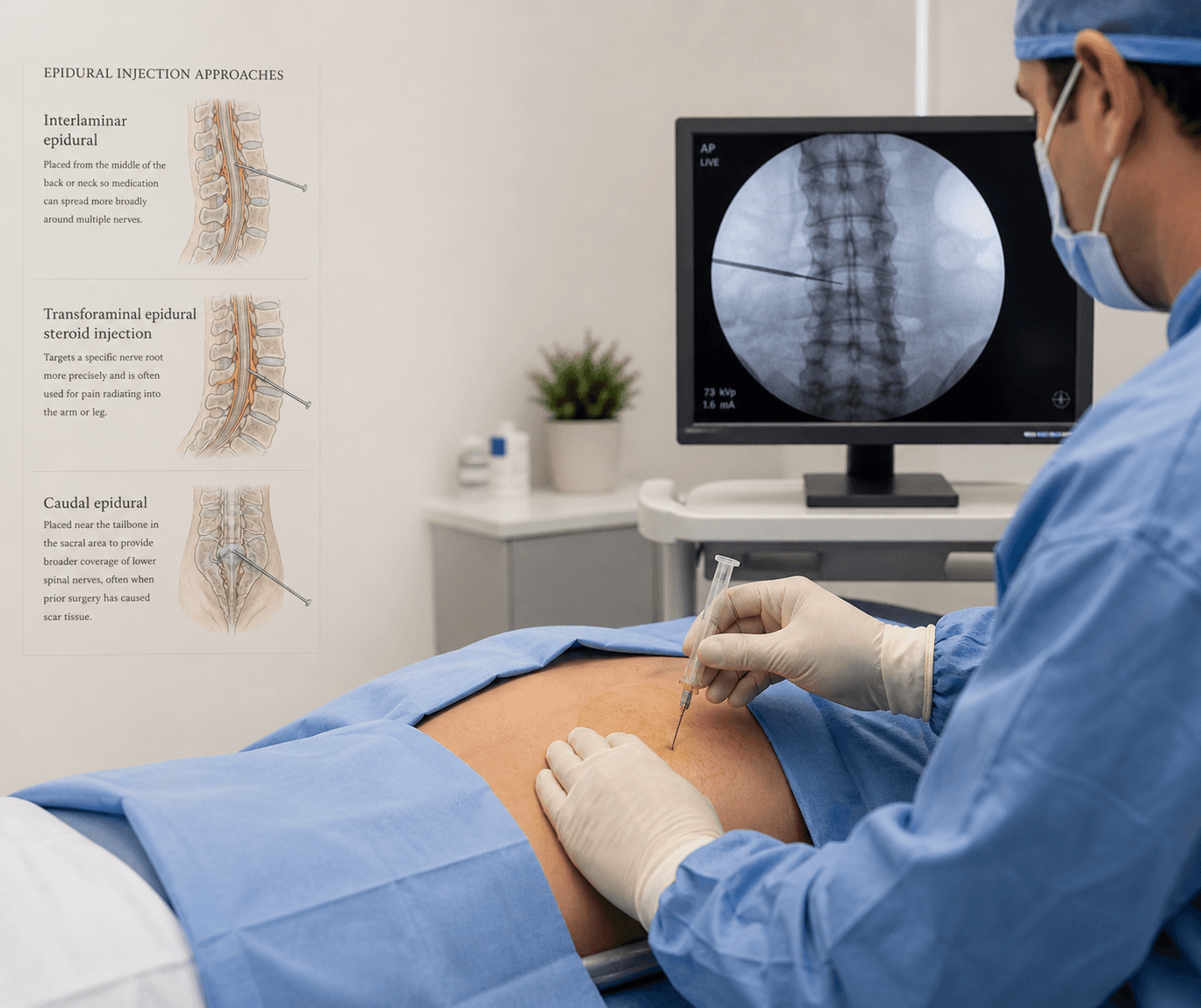 Epidural injection procedure with spinal image guidance